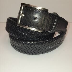 Leather Belt Braided Woven XL 502/52 Black Silver Classic Business Wide